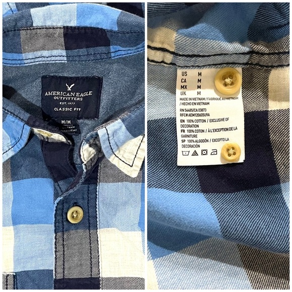 American Eagle Blue Checkered Button Down - M - Picture 3 of 3